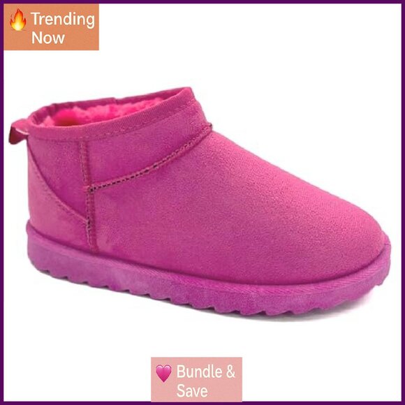 Women's Faux Fur Lined Ankle Boots Slip On Winter Slippers Indoor Outdoor - Picture 5 of 6